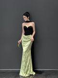Vintage Strapless Satin Mermaid Prom Dress Long Evening Dress Y8593