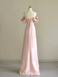 Pretty Off Shoulder Pink Long Prom Dress Formal Evening Dress With Beads Y8049