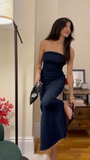 Navy Blue Strapless Bodycon Dress Simple Evening Dress Y6316