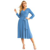 Sunnderly Chiffon Bridesmaid Dress V-Back Waist Belt Formal Prom Gown Mother of The Bride Wedding Guest