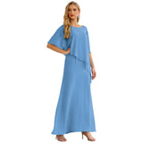 Sunnderly Chiffon Plus Size Mother of The Bride Dresses Formal Prom Gown Ruffle Cape