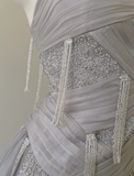 Classy Purple Sequins Tulle Beaded Tassel Prom Dress A Line Evening Dress Y8586