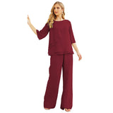Sunnderly Chiffon Mother of The Bride Dress Plus Size Pant Suits Ruffle Layers