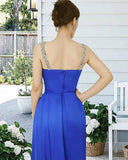 Spaghetti Straps Royal Blue Long Prom Dress with Slit and Pleated