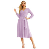 Sunnderly Chiffon Bridesmaid Dress V-Back Waist Belt Formal Prom Gown Mother of The Bride Wedding Guest