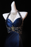 Gorgeous Halter Satin Beaded Slit Evening Dress Formal Party Prom Dress Y7927
