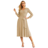 Sunnderly Chiffon Bridesmaid Dress V-Back Waist Belt Formal Prom Gown Mother of The Bride Wedding Guest