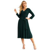 Sunnderly Chiffon Bridesmaid Dress V-Back Waist Belt Formal Prom Gown Mother of The Bride Wedding Guest