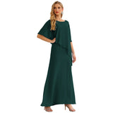 Sunnderly Chiffon Plus Size Mother of The Bride Dresses Formal Prom Gown Ruffle Cape