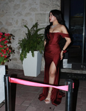 Elegant Burgundy Off The Slit Mermaid Evening Dress Formal Prom Dress Y8414