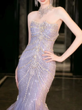 Gorgeous Lilac Tulle Beaded Wedding Prom Dress Mermaid Evening Dress Y8057