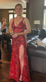 Modern Sequins Straps Applique Long Prom Evening Dress Y6352