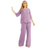 Sunnderly Chiffon Mother of The Bride Dress Plus Size Pant Suits Ruffle Layers