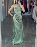 Elegant One Shoulder Hot Pink Satin Sheath Prom Dress Long Evening Dress Y8419