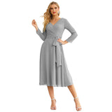Sunnderly Chiffon Bridesmaid Dress V-Back Waist Belt Formal Prom Gown Mother of The Bride Wedding Guest