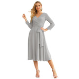 Sunnderly Chiffon Bridesmaid Dress V-Back Waist Belt Formal Prom Gown Mother of The Bride Wedding Guest