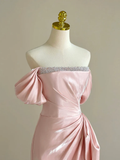 Pretty Off Shoulder Pink Long Prom Dress Formal Evening Dress With Beads Y8049