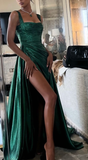 Green Straps Long Prom Dress With Pleat Charming Green Evening Dress Y1592