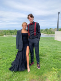 Strapless Mermaid Black Lace Long Prom Dresses with High Slit Mermaid Black Formal Graduation Evening Dresses Y4782