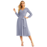 Sunnderly Chiffon Bridesmaid Dress V-Back Waist Belt Formal Prom Gown Mother of The Bride Wedding Guest
