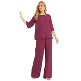 Sunnderly Chiffon Mother of The Bride Dress Plus Size Pant Suits Ruffle Layers