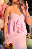 Classy Pink Sweetheart Neck Chiffon Ruffle Evening Dress Cute Prom Dress Y8323