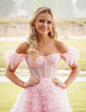 Pink Tulle Ruffled Gown Tulle Prom Dress Corset Tulle Evening Dress Y6093