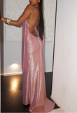 Sexy Pink Halter Backless Party Evening Dress Formal Prom Dress Y8166