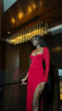 Vintage Red Evening Dress With Long Sleeves 20th Birthday Red Party Dress Y4924