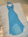Charming Blue Halter Chiffon Sequins Prom Dress Ruffles Mermaid Party Evening Dress Y8067