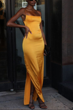 Chic Spaghetti Straps Backless Sheath Slit Prom Evening Dress Y7858