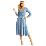 Sunnderly Chiffon Bridesmaid Dress V-Back Waist Belt Formal Prom Gown Mother of The Bride Wedding Guest