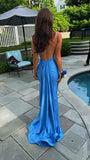 Atlantic Blue Mermaid Backless Prom Dress Elegant Evening Dress Y303