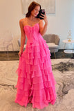 Sweetheart A-Line Chiffon Tiered Long Prom Dress with Slit