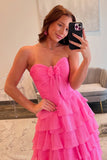 Sweetheart A-Line Chiffon Tiered Long Prom Dress with Slit