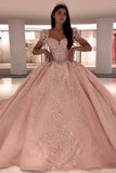 Square Neck Puff Sleeves Ball Gown Applique Quinceanera Dress with Train
