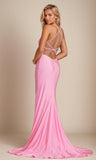 Women's Lace Applique Mermaid Prom Dresses Long with Slit Stretchy Satin V Neck Formal Evening Gown