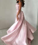 Gorgeous Pink Strapless Satin Appliques Evening Dress Formal Prom Dress Y8427
