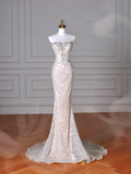 Sparkly Strapless Tulle Sequins Mermaid Prom Dress Long Evening Dress Y8616