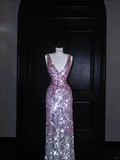 Gorgeous Pink V Neck Sequins Long Prom Dress Evening Dress Y8688