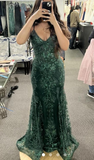 Charming Red Mermaid Lace Appliques Prom Dress,Evening Dress Winter Dance Dress Y4345