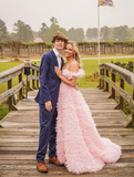 Pink Tulle Ruffled Gown Tulle Prom Dress Corset Tulle Evening Dress Y6093