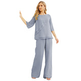 Sunnderly Chiffon Mother of The Bride Dress Plus Size Pant Suits Ruffle Layers
