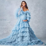 Puffy Tulle Robe Maternity Dress for Photoshoot Sheer Bridal Lingerie Wedding Gown Long Baby Shower Pregnancy Dresses