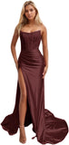 Women's Satin Lace Mermaid Prom Dresses Long with Slit 2025 Strapless Formal Evening Party Gown