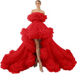Ruffles Tulle Robe for Maternity Photoshoot Sheer Off Shoulder Maternity Robe Pregnant Baby Shower Prom Gown