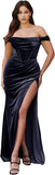 Women's Velvet Slit Mermaid Prom Dress Long Off Shoulder Bridesmaid Dress Strapless Party Gown