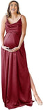 Spaghetti Strap Maternity Bridesmaid Dress for Photoshoot Long Satin Leg Split Pregnant Prom Party Gown