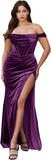 Women's Velvet Slit Mermaid Prom Dress Long Off Shoulder Bridesmaid Dress Strapless Party Gown