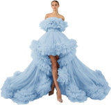 Ruffles Tulle Robe for Maternity Photoshoot Sheer Off Shoulder Maternity Robe Pregnant Baby Shower Prom Gown